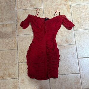 Windsor Red Ruched Off-Shoulder Mini Dress